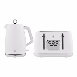 Swan Serenity Kitchen Set, 1.7L Kettle & 4 Slice Toaster, White, SK14017WHT & ST19024WHT