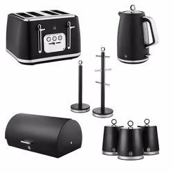 Swan Serenity Black Kettle, 4 Slice Toaster, Bread Bin, Canisters Set