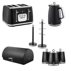 Swan Serenity Black Kettle, 4 Slice Toaster, Bread Bin, Canisters Set