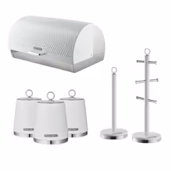Swan Elegance White Bread Bin Canisters Mug Tree Pole Kitchen Set