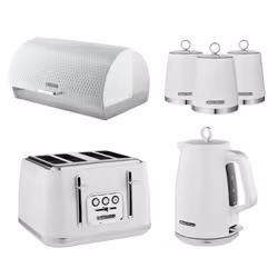 Swan Elegance White Kettle, 4 Slice Toaster, Bread Bin Kitchen Set