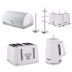 Swan Elegance White Kettle 4 Slice Toaster Bread Bin Canisters Mug Set