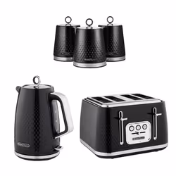 Swan Elegance Kettle, 4 Slice Toaster & Canisters Kitchen Set (Black)
