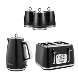 Swan Elegance Kettle, 4 Slice Toaster & Canisters Kitchen Set (Black)