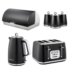 Swan Elegance Black Kettle, 4 Slice Toaster, Bread Bin Canisters Set