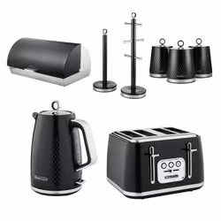 Swan Elegance Black Kettle 4 Slice Toaster Bread Bin Canister Tree Set
