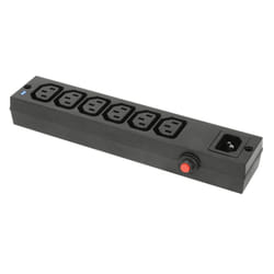 6 Way IEC Distribution Block Kettle Lead C13 C14 Extension Splitter Box with Overload Switch + Blue LED