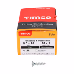 Timco Solo Double Countersunk Silver Woodscrews - 5.0 x 25