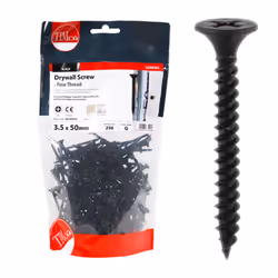 Timco Plasterboard Screws Fine Thread (Black) - 3.5 x 50mm (250 Pack Bag)