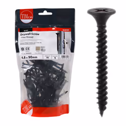 Timco Plasterboard Screws Fine Thread (Black) - 4.8 x 90mm (70 Pack Bag)