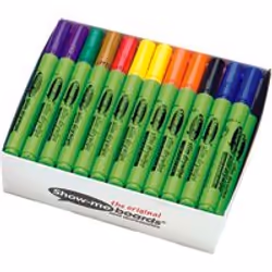 Colour Slim Barrel Drywipe Markers. Medium nib. Slim barrel and easy fit lid are ideal for small hands. Pressure resistant an ...