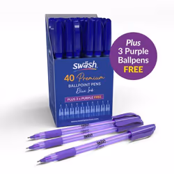 SWASH Premium Triangular Medium Tip Ballpoint Pens Blue Plus 3 FREE Pu