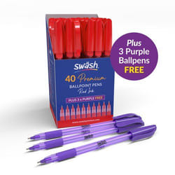 SWASH Premium Triangular Medium Tip Ballpoint Pens Red Plus 3 FREE Gre