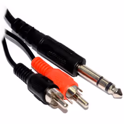 Black Screened 6.35mm Stereo Jack Plug To Twin Phono Cable 2m