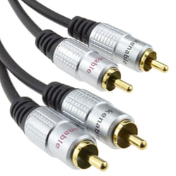 Pro Audio Metal 2 x RCA Phono Plugs to Plugs Cable Lead Gold 1m