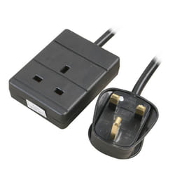 kenable 1 Gang Single Way UK 13A Mains Power Socket Extension Lead Black  2m