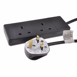 kenable 2 Gang Way UK 13A Trailing Socket Mains Power Extension Lead Black 2m