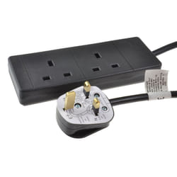 kenable 2 Gang Way UK 13A Trailing Socket Mains Power Extension Lead Black  2m