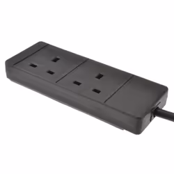 kenable 2 Gang Way UK 13A Trailing Socket Mains Power Extension Lead Black  2m