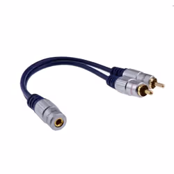 kenable 007992, 3.5mm, Female, 2 x RCA, Male, 0.19 m, Blue, Silver