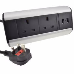 kenable Desktop Bench Table Mountable PDU 2 x UK Sockets & 2 x USB Ports Power Pod Black