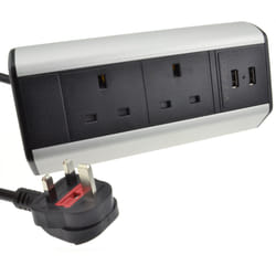 kenable Desktop Bench Table Mountable PDU 2 x UK Sockets & 2 x USB Ports Power Pod Black