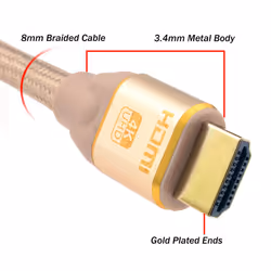 kenable PURE HDMI 2.0b 2160p 4k UHD TV Braided High Speed Cable Lead Gold 3m