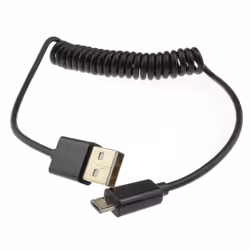 kenable Coiled Shielded USB 2.0 A To MICRO B Data and Charging Cable BLACK 1m