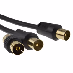 kenable RF TV Freeview Plug to Plug Black Aerial Lead Cable with Coupler 50m