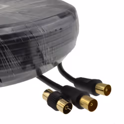 kenable RF TV Freeview Plug to Plug Black Aerial Lead Cable with Coupler 50m