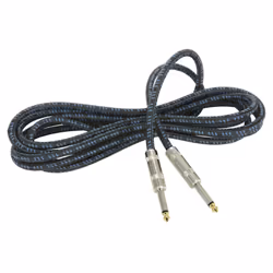 kenable 6.35mm Mono Braided Instrument Cable Blue & Black Guitar Audio Lead 3m