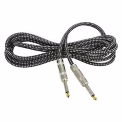 kenable 6.35mm Mono Braided Instrument Cable White & Black Guitar Audio Lead 3m