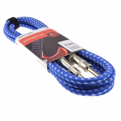 kenable 6.35mm Mono Braided Instrument Cable Blue & White Guitar Audio Lead 3m