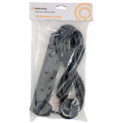 4 Gang Black 13A UK Mains Power Outlet Extension Lead with LED 5m