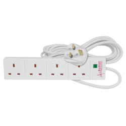 4 Gang Surge Protected UK Mains Power Extension Strip 2m Lead