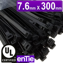 enTie Black Cable Ties 7.6mm x 300mm Nylon 66 UL Approved [100 Pack]