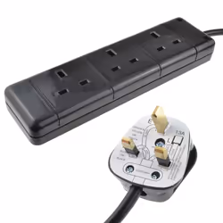 kenable 009632, 1 m, Indoor, Type G (BS 1363), Type G, Black, 3 AC outlet(s)