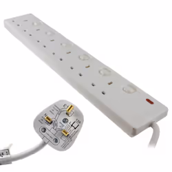 kenable Individually Switched 6 Way Gang UK Mains Extension Lead White 10m