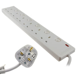 kenable Individually Switched 6 Way Gang UK Mains Extension Lead White 10m