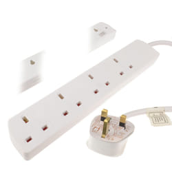 4 Gang SLIMLINE Wall Mountable UK Mains Extension Power Strip 2m White