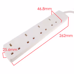 4 Gang SLIMLINE Wall Mountable UK Mains Extension Power Strip 2m White