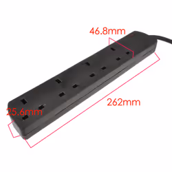 4 Gang SLIMLINE Wall Mountable UK Mains Extension Power Strip 2m Black