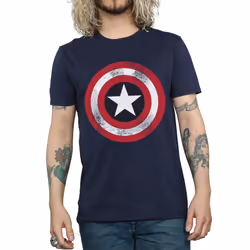Marvel Mens Captain America Distressed Shield T-Shirt
