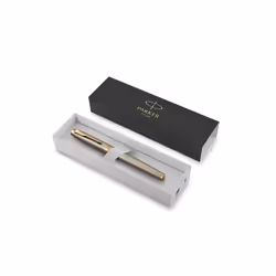 IM Premium Fountain Pen - Brushed Metal with Gold Trim - Fine Nib - Black Ink - Gift Boxed