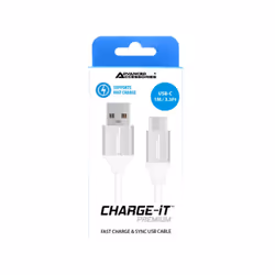 Advanced Accessories CHARGE-iT Premium USB-C Cable Supports Fast Charge - 1 Metre - White