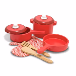 Melissa & Doug Deluxe Wooden Kitchen Accessory Set - Pots & Pans (8 pcs)