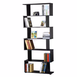 WestWood Modern Book Shelves | 6 Tier S Shape Bookshelf Case Storage - PB01 - Black