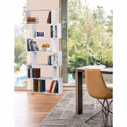 WestWood Modern Book Shelves | 6 Tier S Shape Bookshelf Case Storage - PB01 - White