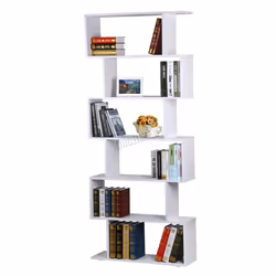 WestWood Modern Book Shelves | 6 Tier S Shape Bookshelf Case Storage - PB01 - White