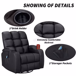 WestWood Massage Cinema Recliner Sofa Chair PU Leather Armchair Swivel MLS12 - Black
